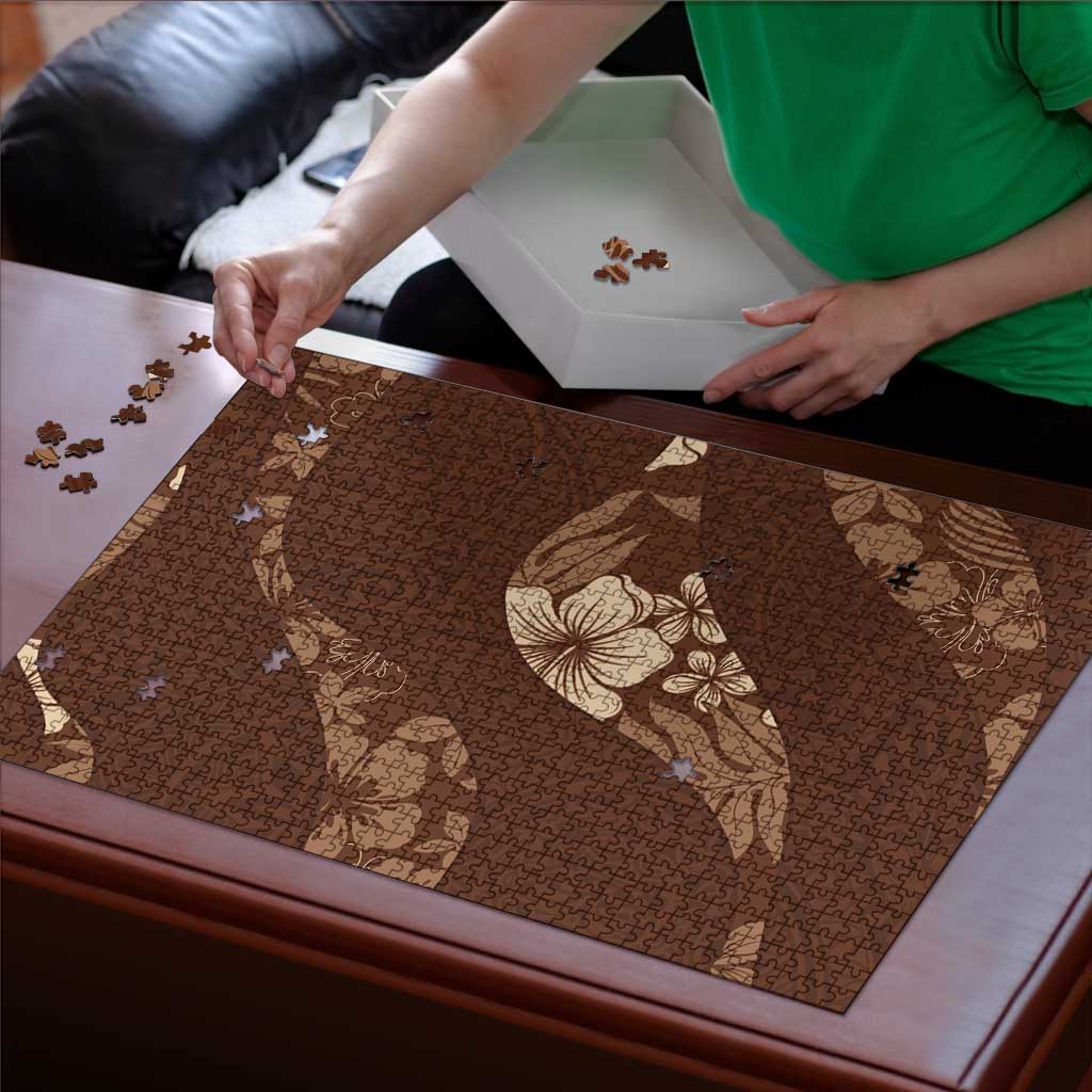 Aloha Hawaii Floral Tapa Puzzle Patchwork Mocha LT7 - Polynesian Pride