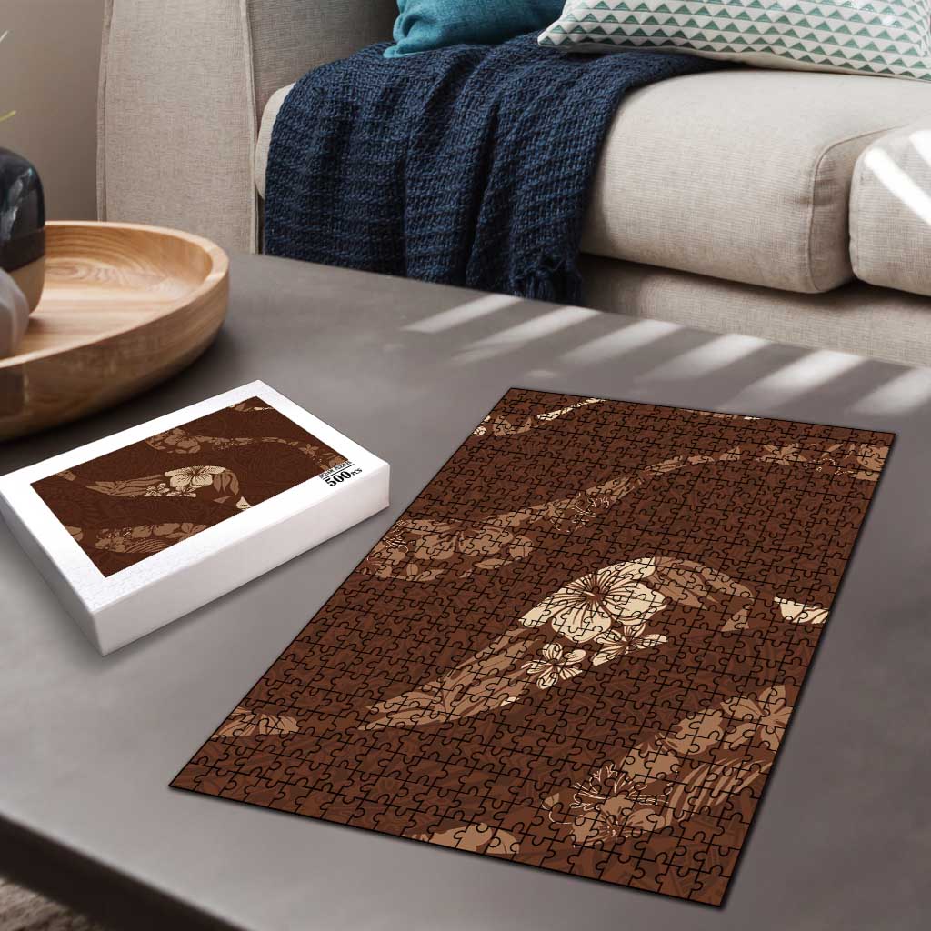 Aloha Hawaii Floral Tapa Puzzle Patchwork Mocha LT7 - Polynesian Pride