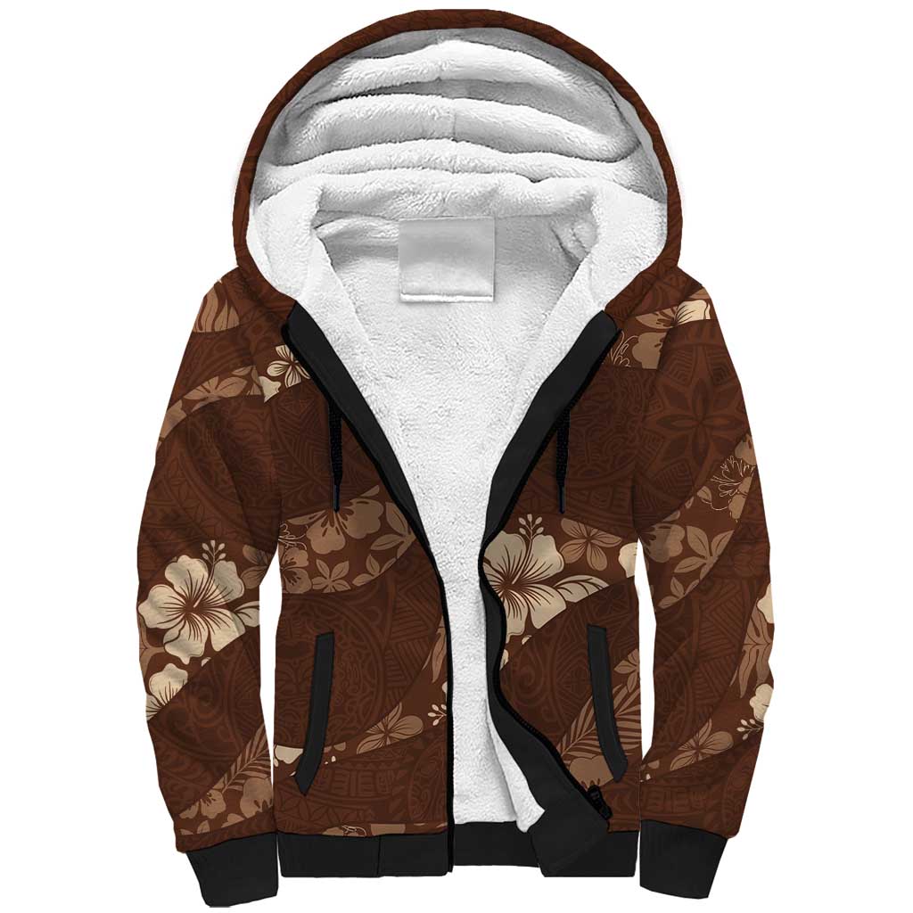 Aloha Hawaii Floral Tapa Sherpa Hoodie Patchwork Mocha LT7 Unisex Mocha - Polynesian Pride