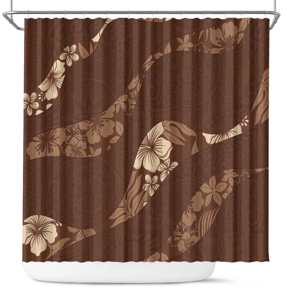 Aloha Hawaii Floral Tapa Shower Curtain Patchwork Mocha - Polynesian Pride