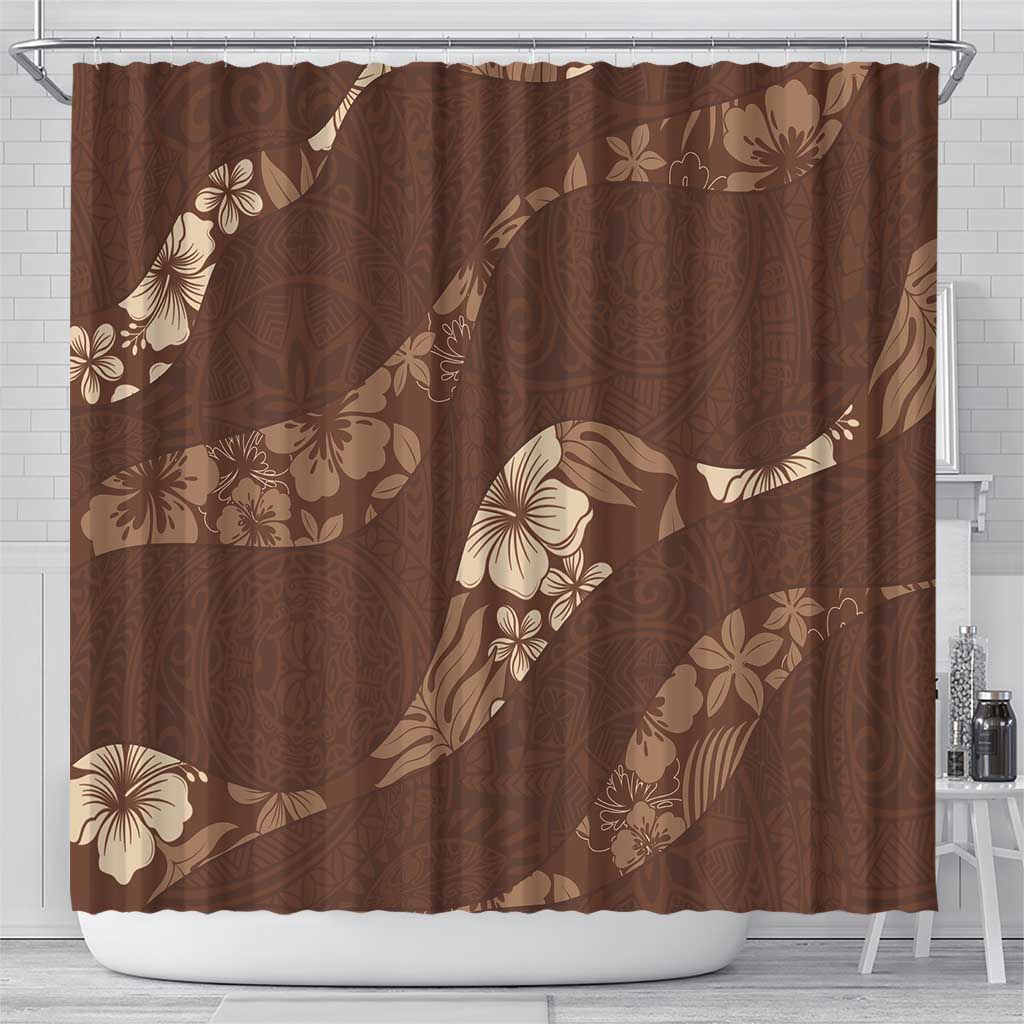 Aloha Hawaii Floral Tapa Shower Curtain Patchwork Mocha - Polynesian Pride