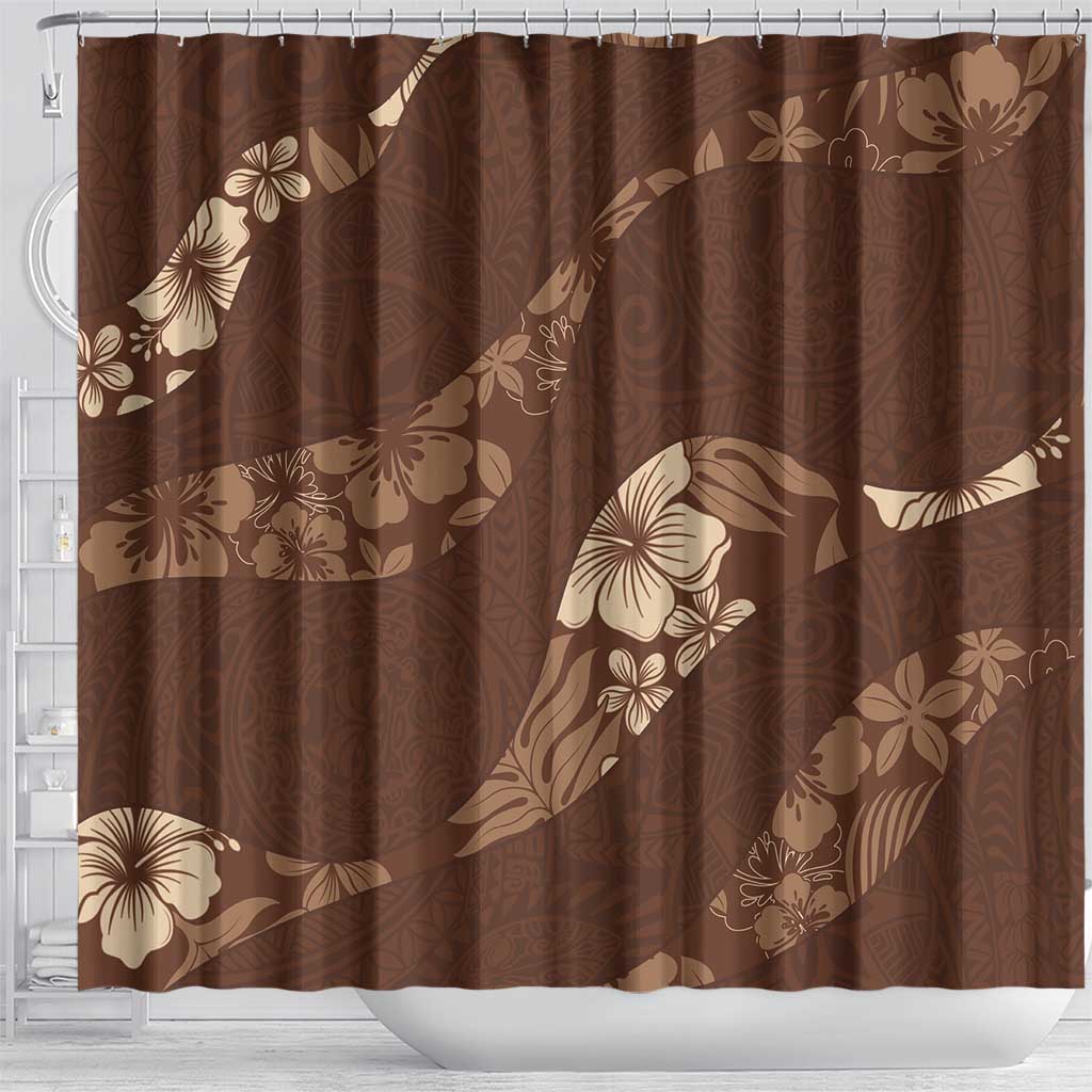 Aloha Hawaii Floral Tapa Shower Curtain Patchwork Mocha - Polynesian Pride
