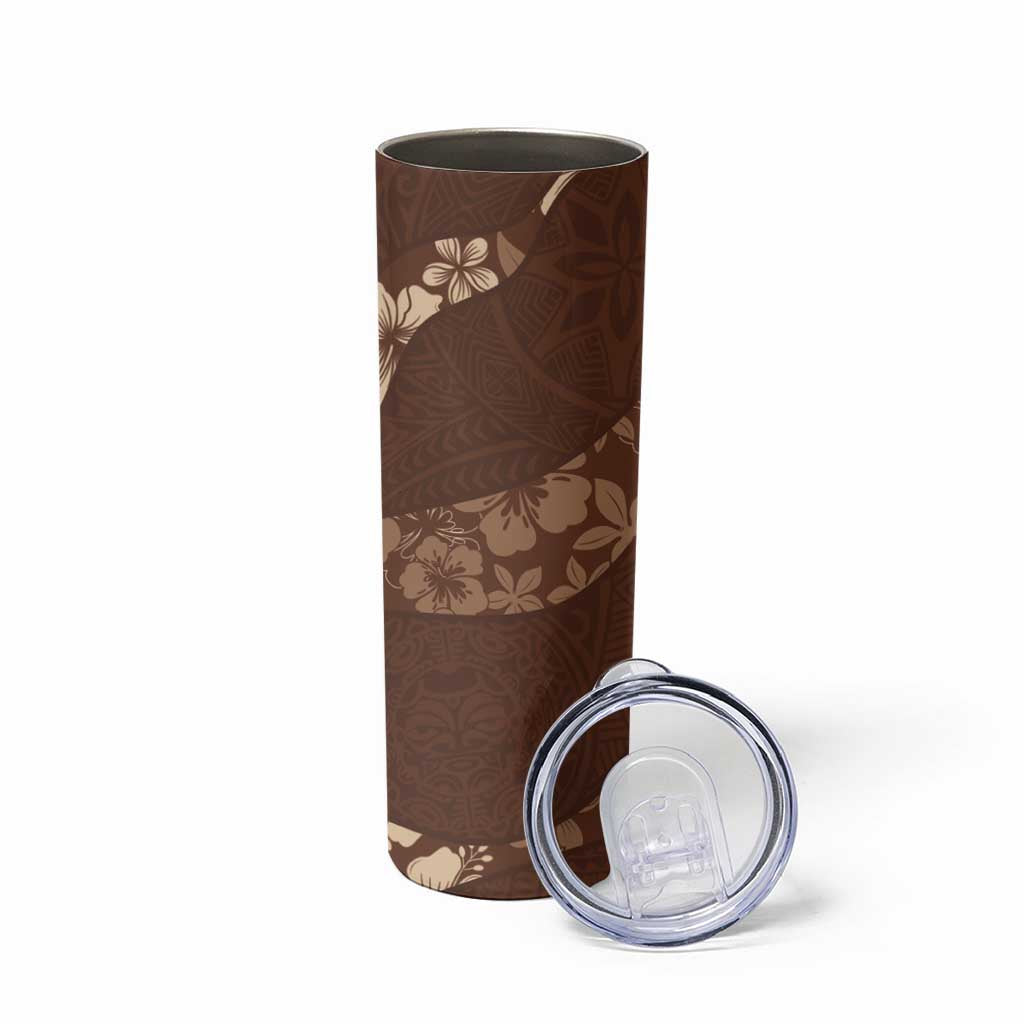 Aloha Hawaii Floral Tapa Skinny Tumbler Patchwork Mocha - Polynesian Pride