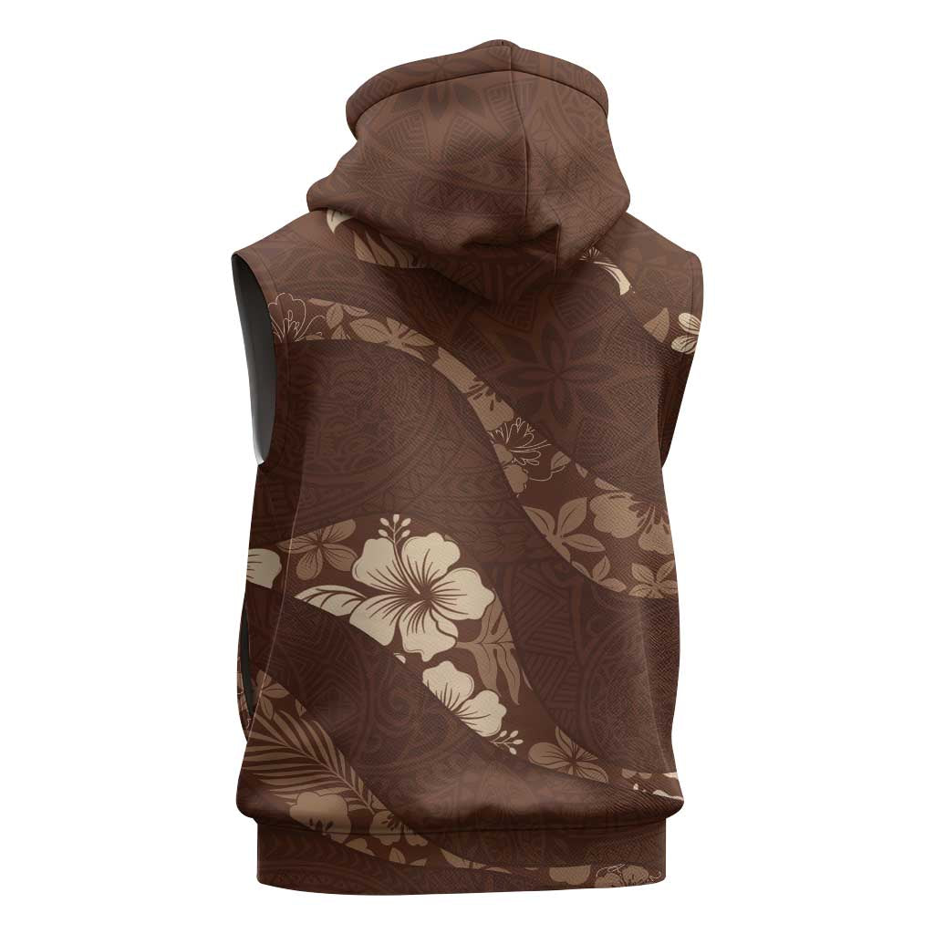 Aloha Hawaii Floral Tapa Sleeveless Hoodie Patchwork Mocha LT7 - Polynesian Pride