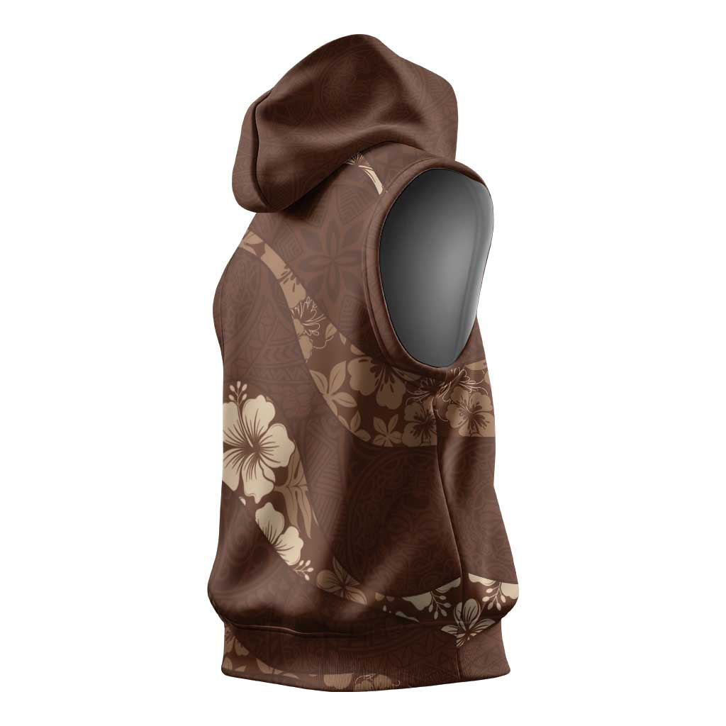 Aloha Hawaii Floral Tapa Sleeveless Hoodie Patchwork Mocha LT7 - Polynesian Pride