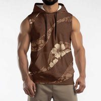 Aloha Hawaii Floral Tapa Sleeveless Hoodie Patchwork Mocha LT7 - Polynesian Pride