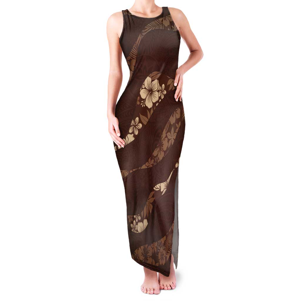 Aloha Hawaii Floral Tapa Tank Maxi Dress Patchwork Mocha - Polynesian Pride