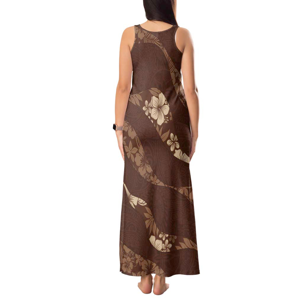 Aloha Hawaii Floral Tapa Tank Maxi Dress Patchwork Mocha - Polynesian Pride