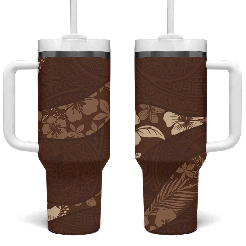 Aloha Hawaii Floral Tapa Tumbler With Handle Patchwork Mocha - Polynesian Pride