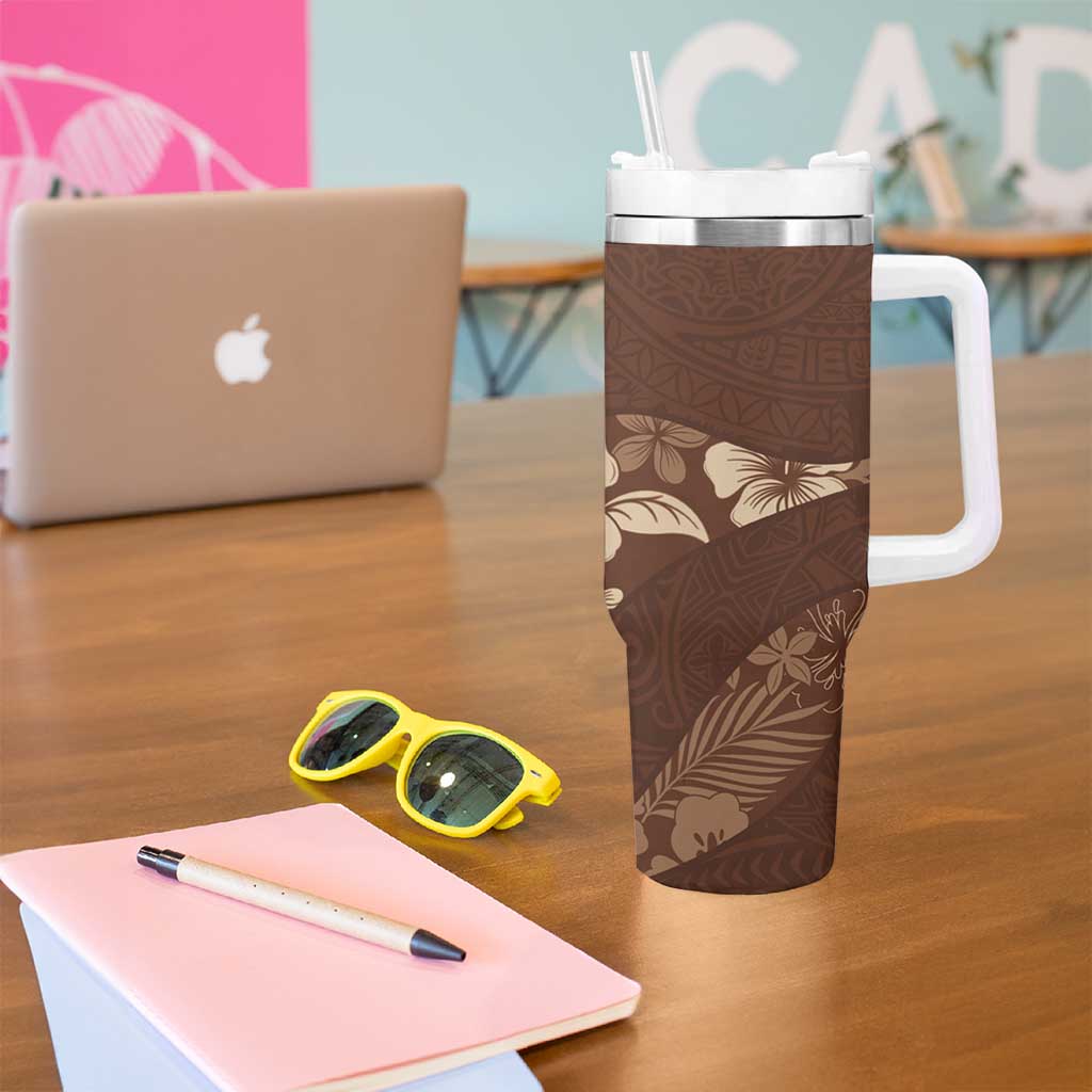 Aloha Hawaii Floral Tapa Tumbler With Handle Patchwork Mocha - Polynesian Pride