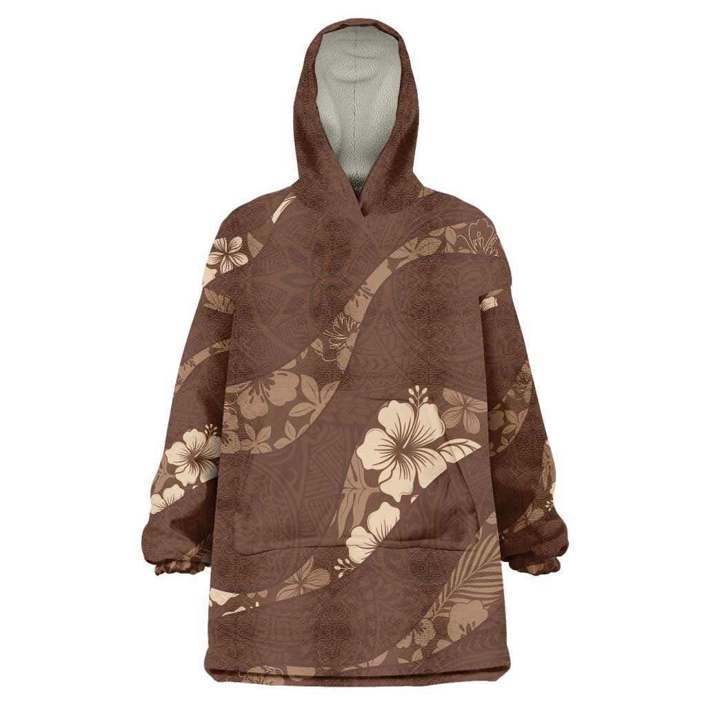Aloha Hawaii Floral Tapa Wearable Blanket Hoodie Patchwork Mocha LT7 One Size Mocha - Polynesian Pride