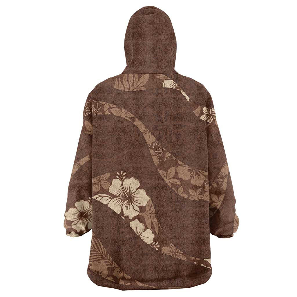 Aloha Hawaii Floral Tapa Wearable Blanket Hoodie Patchwork Mocha LT7 - Polynesian Pride
