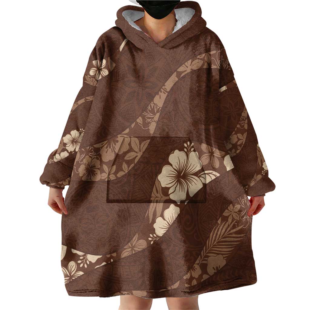 Aloha Hawaii Floral Tapa Wearable Blanket Hoodie Patchwork Mocha LT7 - Polynesian Pride