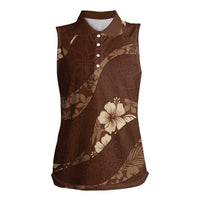 Aloha Hawaii Floral Tapa Women Sleeveless Polo Shirt Patchwork Mocha LT7 Female Mocha - Polynesian Pride