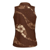 Aloha Hawaii Floral Tapa Women Sleeveless Polo Shirt Patchwork Mocha LT7 - Polynesian Pride