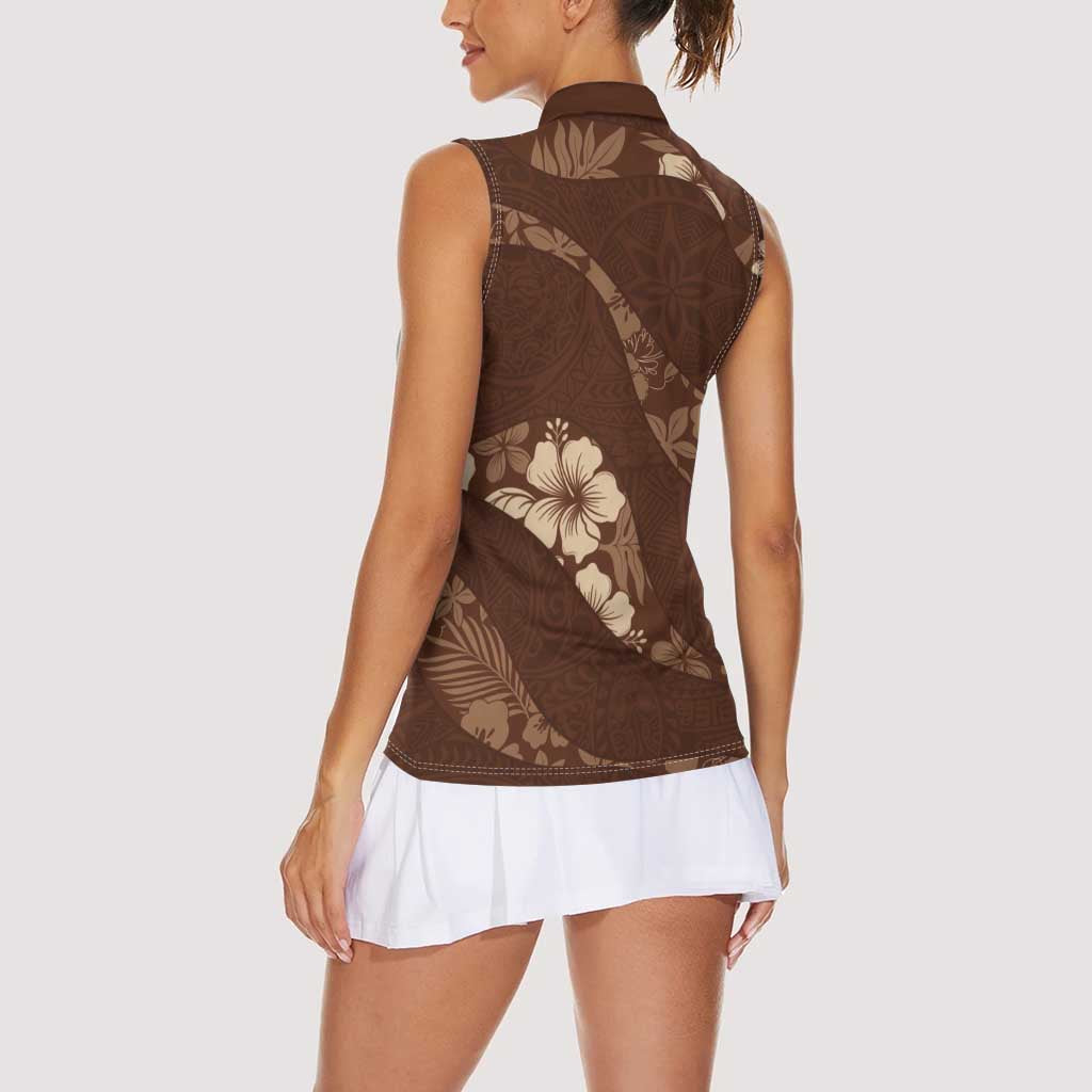 Aloha Hawaii Floral Tapa Women Sleeveless Polo Shirt Patchwork Mocha LT7 - Polynesian Pride