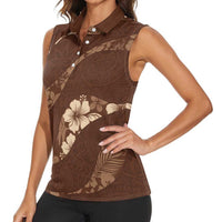 Aloha Hawaii Floral Tapa Women Sleeveless Polo Shirt Patchwork Mocha LT7 - Polynesian Pride