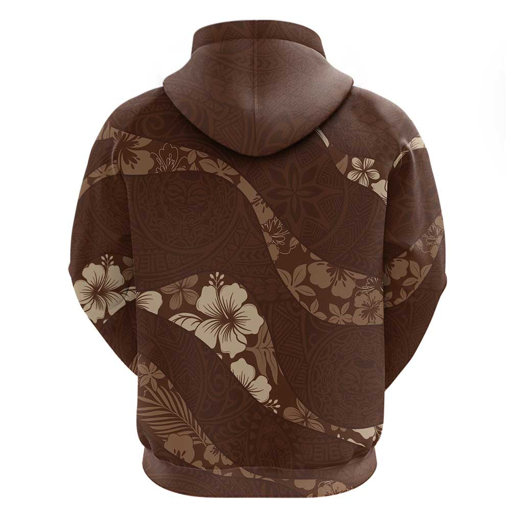Aloha Hawaii Floral Tapa Zip Hoodie Patchwork Mocha - Polynesian Pride