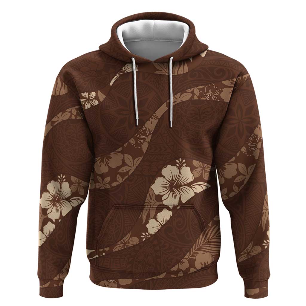 Aloha Hawaii Floral Tapa Zip Hoodie Patchwork Mocha - Polynesian Pride
