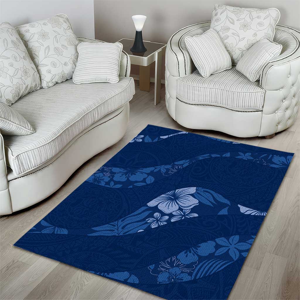 Aloha Hawaii Floral Tapa Area Rug Patchwork Navy - Polynesian Pride
