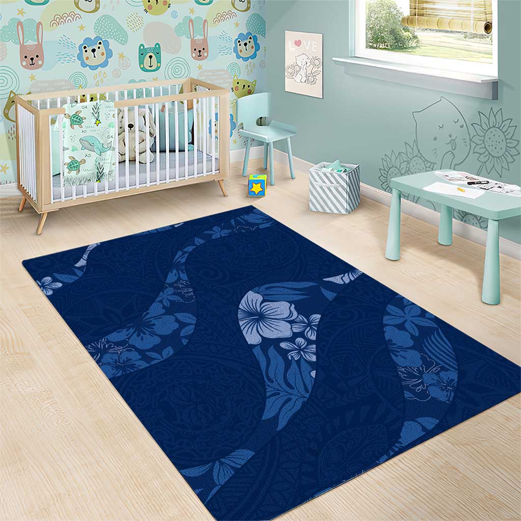 Aloha Hawaii Floral Tapa Area Rug Patchwork Navy - Polynesian Pride
