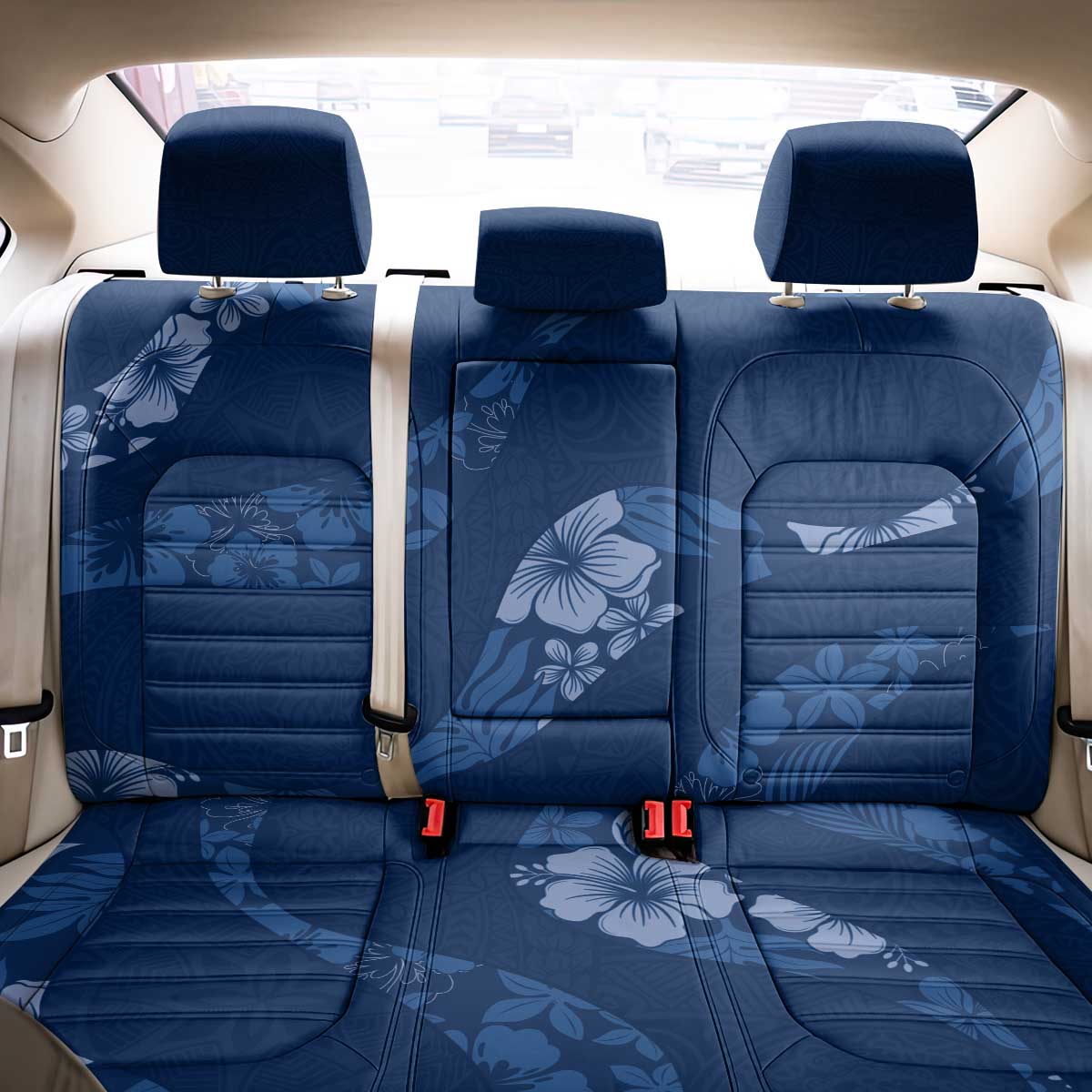 Aloha Hawaii Floral Tapa Back Car Seat Cover Patchwork Navy - Polynesian Pride