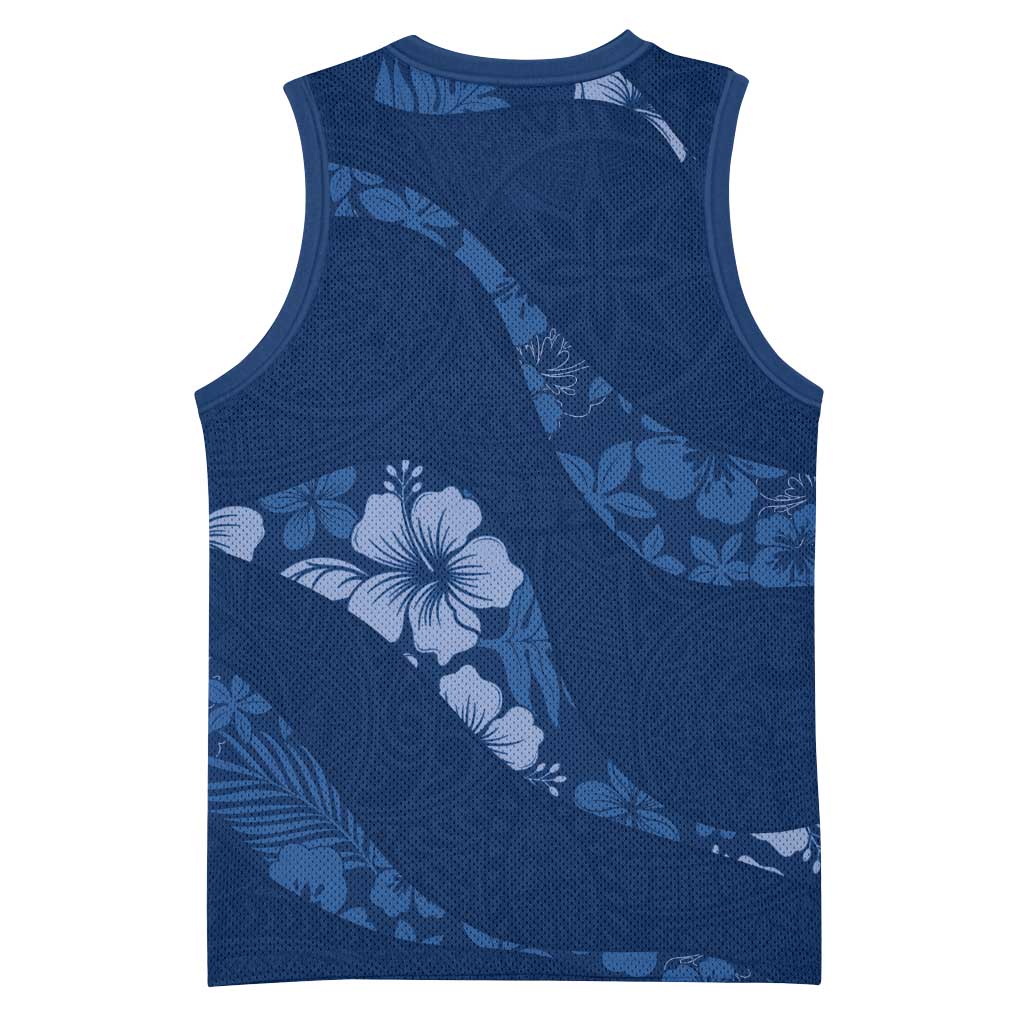 Aloha Hawaii Floral Tapa Basketball Jersey Patchwork Navy LT7 - Polynesian Pride