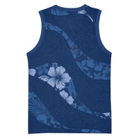 Aloha Hawaii Floral Tapa Basketball Jersey Patchwork Navy LT7 - Polynesian Pride