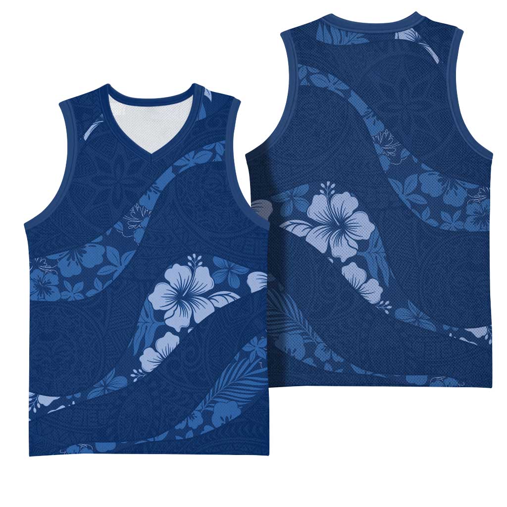 Aloha Hawaii Floral Tapa Basketball Jersey Patchwork Navy LT7 - Polynesian Pride