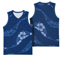 Aloha Hawaii Floral Tapa Basketball Jersey Patchwork Navy LT7 - Polynesian Pride
