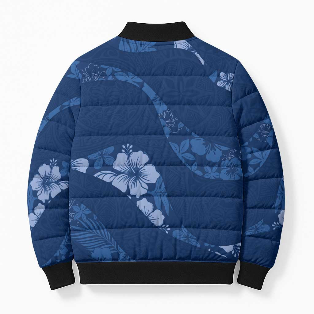 Aloha Hawaii Floral Tapa Bomber Puffer Jacket Patchwork Navy LT7 - Polynesian Pride