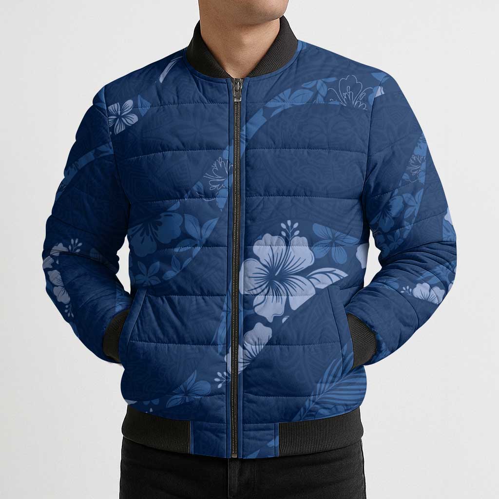 Aloha Hawaii Floral Tapa Bomber Puffer Jacket Patchwork Navy LT7 - Polynesian Pride