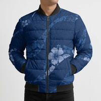 Aloha Hawaii Floral Tapa Bomber Puffer Jacket Patchwork Navy LT7 - Polynesian Pride