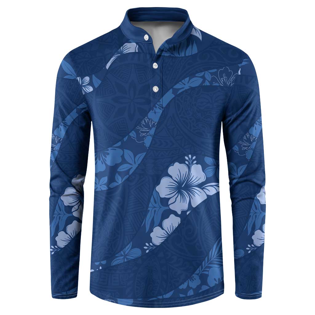 Aloha Hawaii Floral Tapa Button Sweatshirt Patchwork Navy LT7 Navy - Polynesian Pride