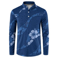 Aloha Hawaii Floral Tapa Button Sweatshirt Patchwork Navy LT7 Navy - Polynesian Pride