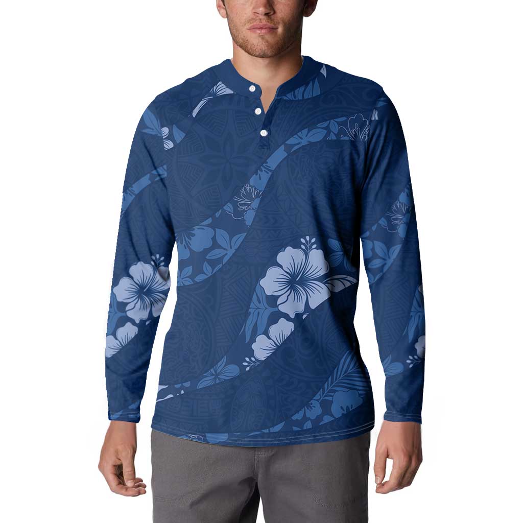 Aloha Hawaii Floral Tapa Button Sweatshirt Patchwork Navy LT7 - Polynesian Pride