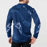 Aloha Hawaii Floral Tapa Button Sweatshirt Patchwork Navy LT7 - Polynesian Pride
