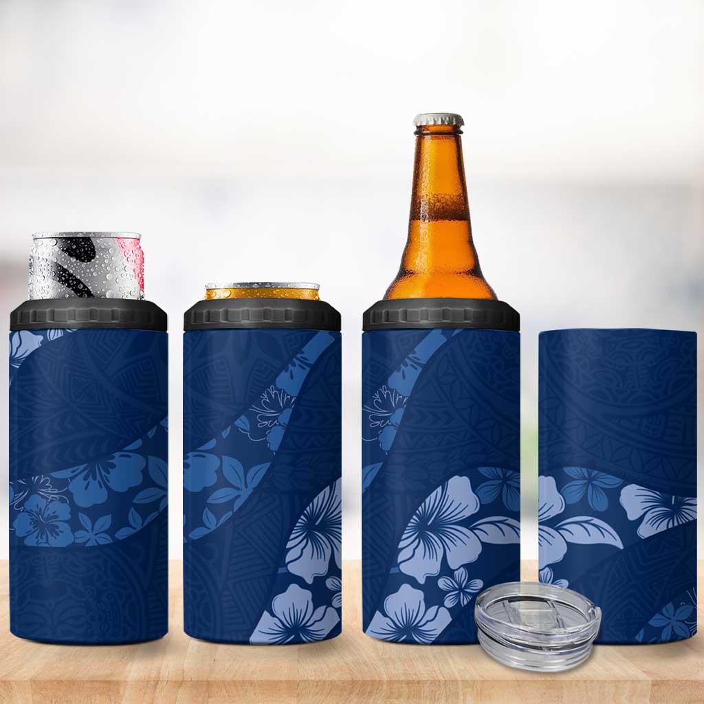 Aloha Hawaii Floral Tapa 4 in 1 Can Cooler Tumbler Patchwork Navy - Polynesian Pride