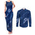 Aloha Hawaii Floral Tapa Couples Matching Tank Maxi Dress and Long Sleeve Button Shirt Patchwork Navy - Polynesian Pride