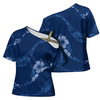 Aloha Hawaii Floral Tapa Cross Shoulder Shirt Patchwork Navy LT7 - Polynesian Pride