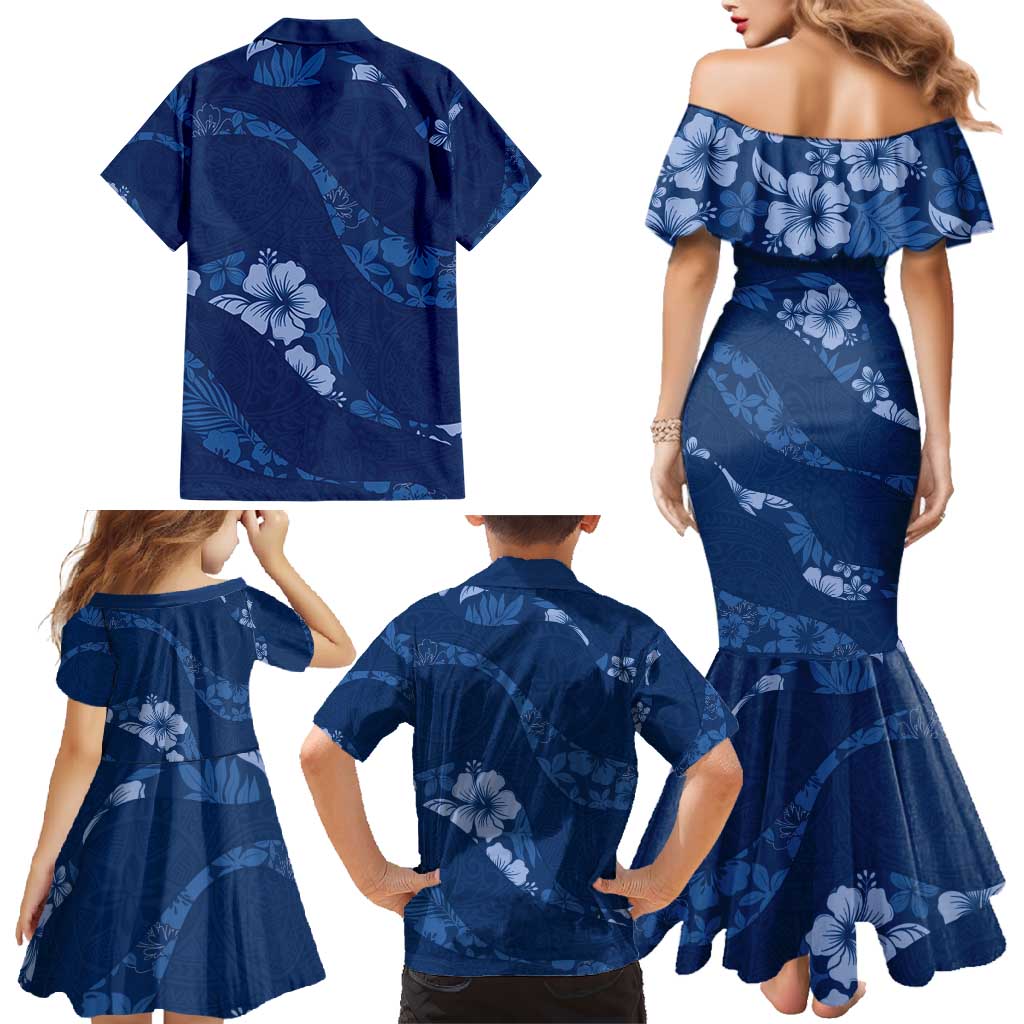 Aloha Hawaii Floral Tapa Family Matching Mermaid Dress and Hawaiian Shirt Patchwork Navy - Polynesian Pride