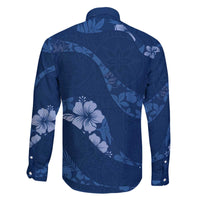 Aloha Hawaii Floral Tapa Family Matching Off The Shoulder Long Sleeve Dress and Hawaiian Shirt Patchwork Navy - Polynesian Pride