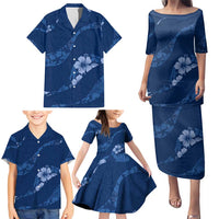 Aloha Hawaii Floral Tapa Family Matching Puletasi and Hawaiian Shirt Patchwork Navy LT7 - Polynesian Pride