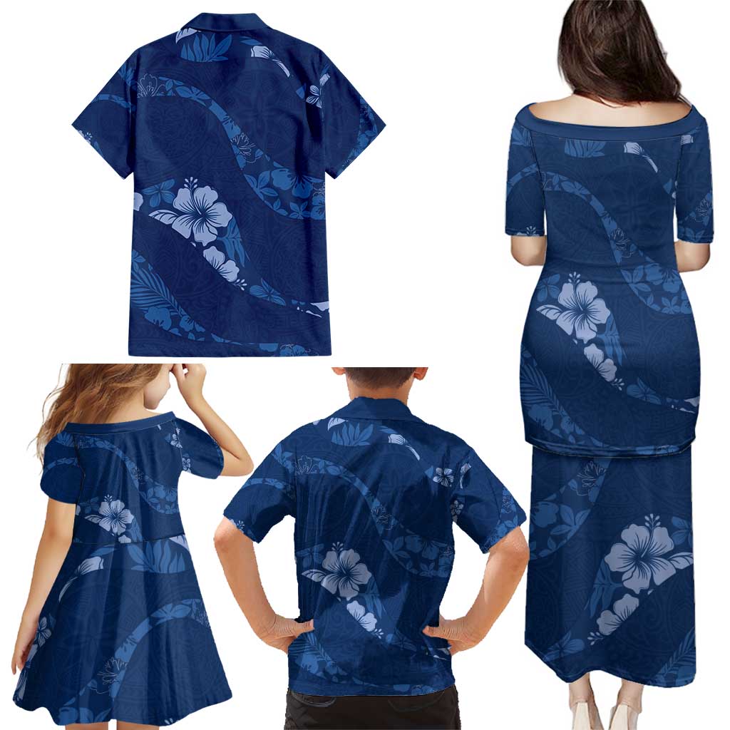 Aloha Hawaii Floral Tapa Family Matching Puletasi and Hawaiian Shirt Patchwork Navy LT7 - Polynesian Pride