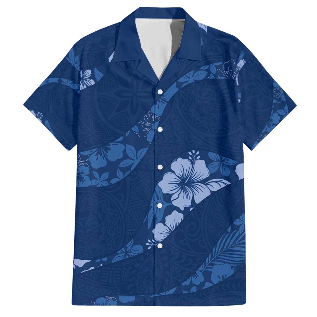 Aloha Hawaii Floral Tapa Family Matching Puletasi and Hawaiian Shirt Patchwork Navy LT7 Dad's Shirt - Short Sleeve Navy - Polynesian Pride