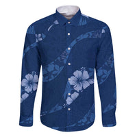 Aloha Hawaii Floral Tapa Family Matching Puletasi and Hawaiian Shirt Patchwork Navy LT7 Dad's Shirt - Long Sleeve Navy - Polynesian Pride