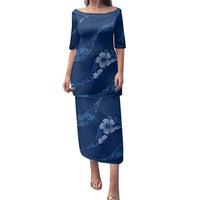 Aloha Hawaii Floral Tapa Family Matching Puletasi and Hawaiian Shirt Patchwork Navy LT7 Mom's Dress Navy - Polynesian Pride