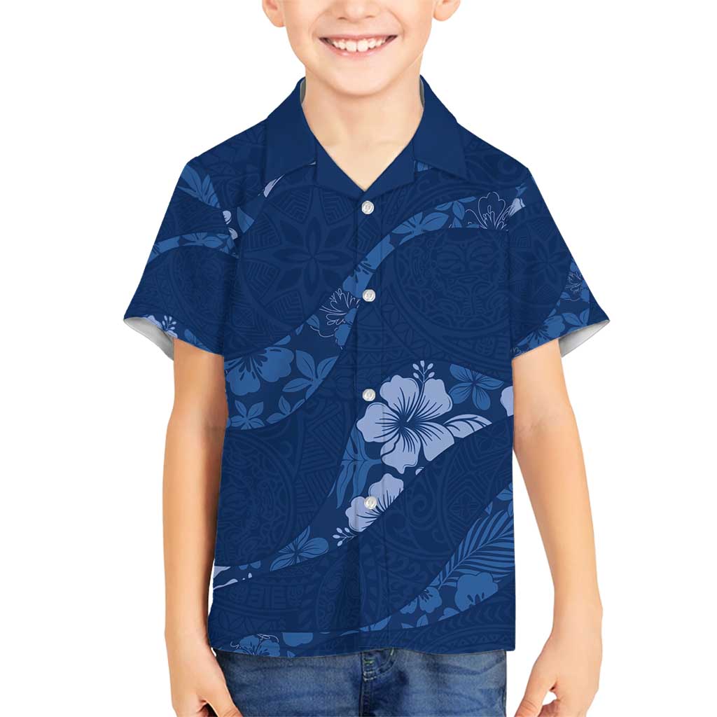 Aloha Hawaii Floral Tapa Family Matching Puletasi and Hawaiian Shirt Patchwork Navy LT7 Son's Shirt Navy - Polynesian Pride
