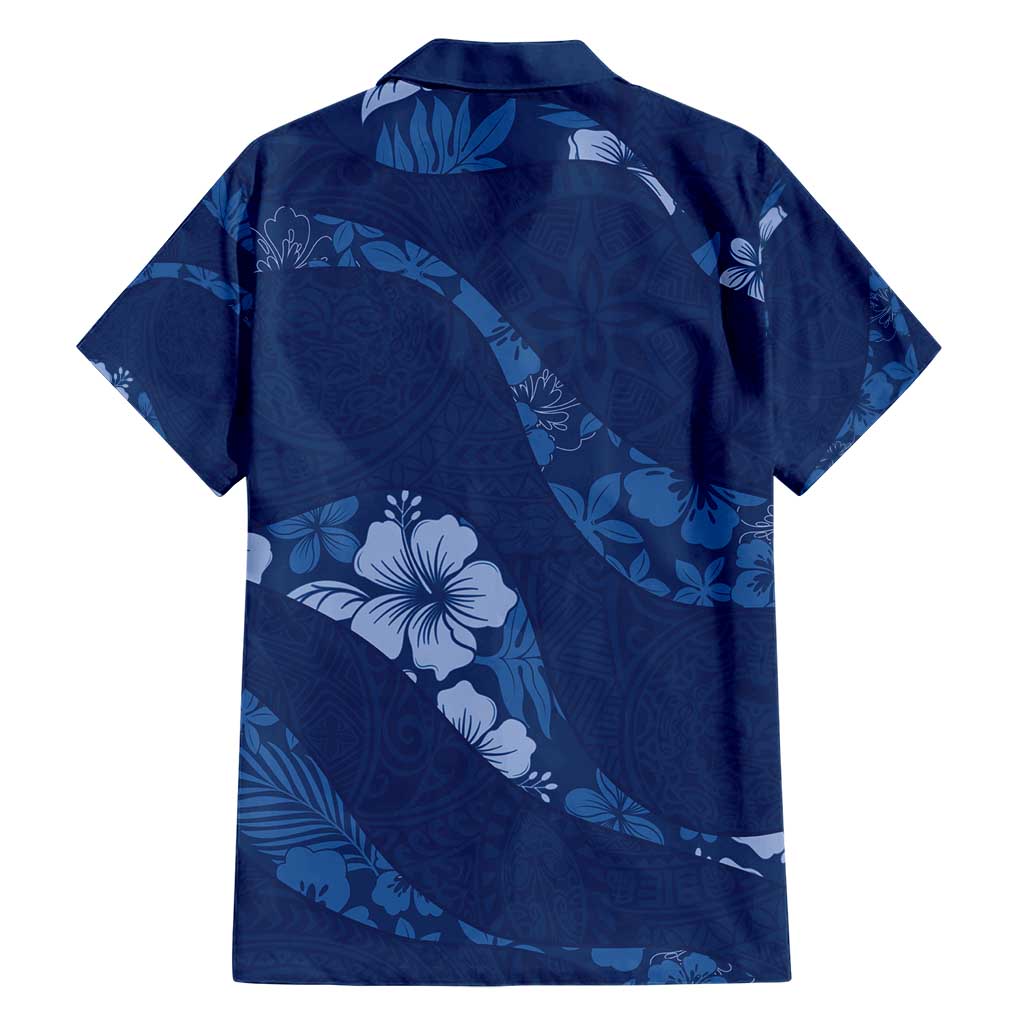 Aloha Hawaii Floral Tapa Family Matching Short Sleeve Bodycon Dress and Hawaiian Shirt Patchwork Navy - Polynesian Pride