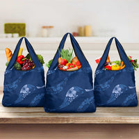 Aloha Hawaii Floral Tapa Grocery Bag Patchwork Navy LT7 3-pack One Size Navy - Polynesian Pride